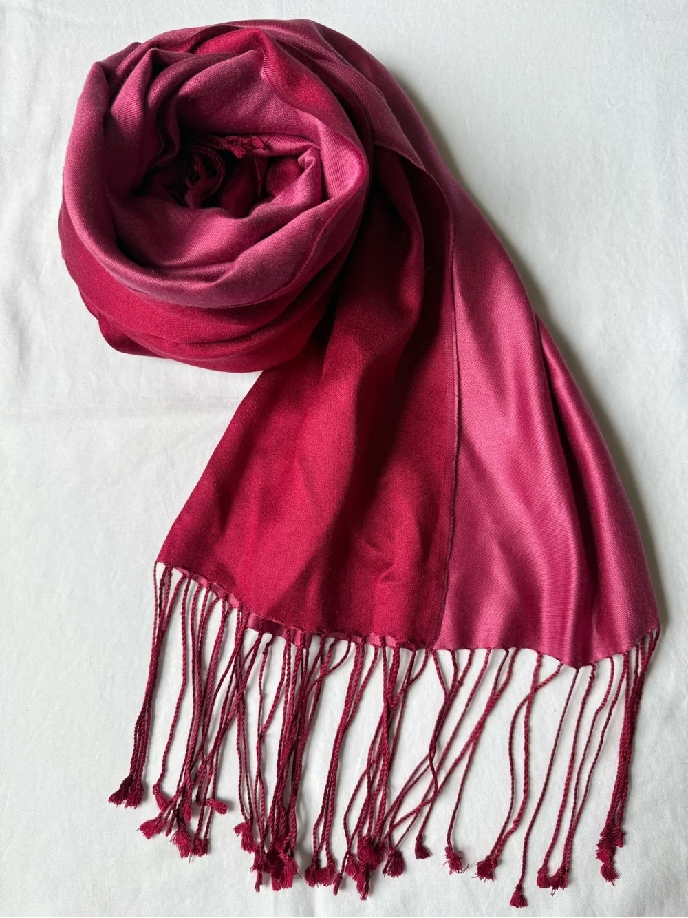 Ann Taylor 100% Silk Fringe Scarf - Berry